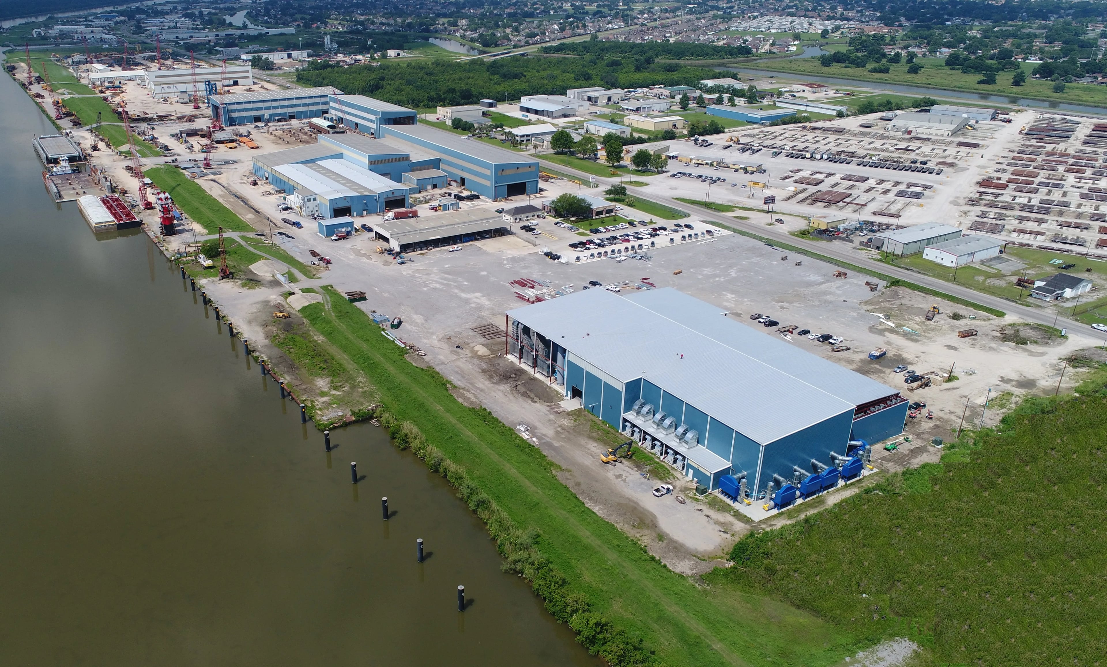 Aerial view of C&C Marine shipyard and equipment